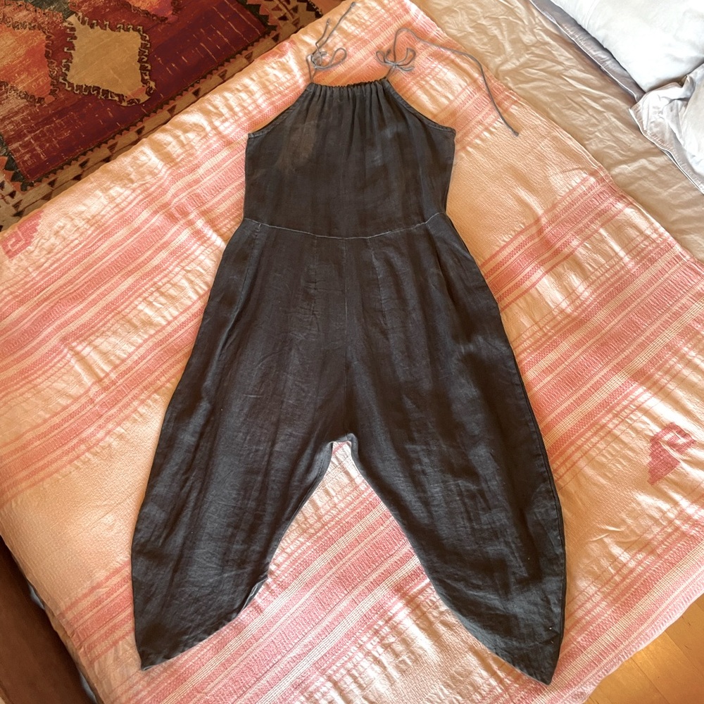 Handmade hand-dyed indigo linen jumpsuit